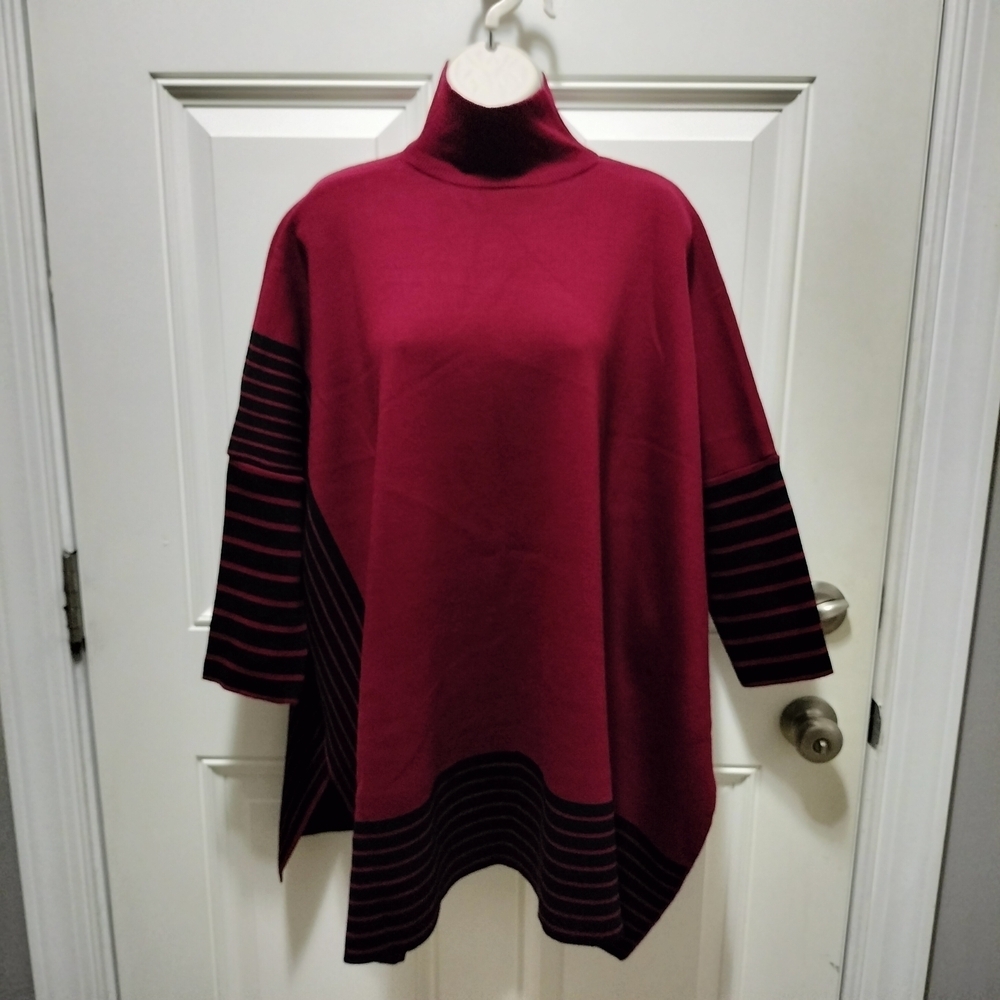 Chic Burgundy Turtleneck Poncho Size XL